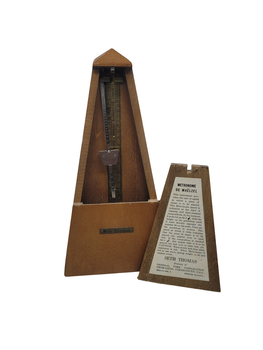 Vintage Seth Thomas Metronome de Maelzel E673-111 Wood Mechanical Wind Up Cover